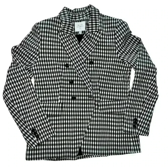 Anthroplogie Maison d’ Amélie gingham blazer black and white size Large - Picture 2 of 8